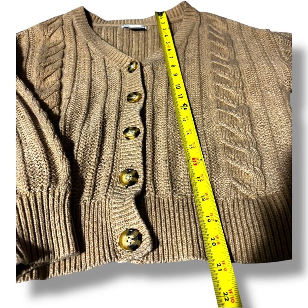 Cupcakes & Cashmere Tan Long Sleeve Button Down Cozy Cable Knit Cardigan - Picture 10 of 16